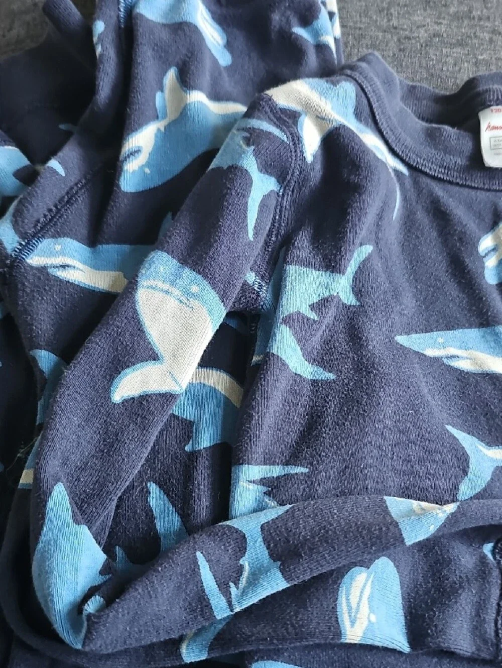 Hanna Andersson Pajama Set Blue Long-Sleeve Shirt Shark Print Size 6 7 Boy Girl